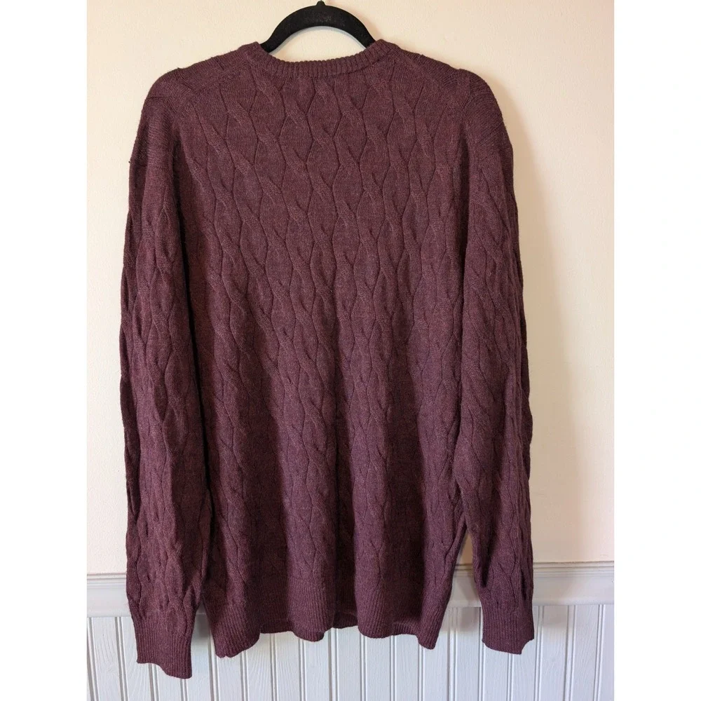 Daniel Cremieux Alpaca Sweater Mens Large Maroon Cable Knit V-Neck Old Money